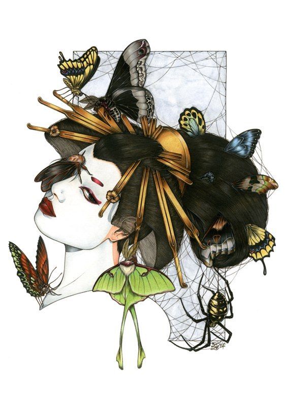 Эскиз Гейша и бабочки